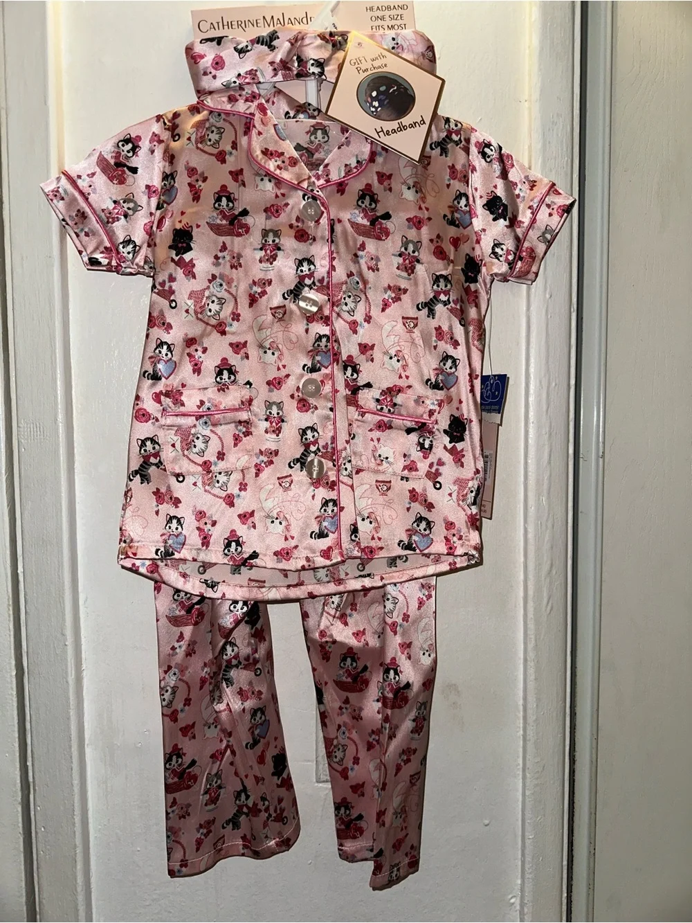 Catherine Malandrino Light Pink Cartoon Character Kids Pajama Set with Headband
